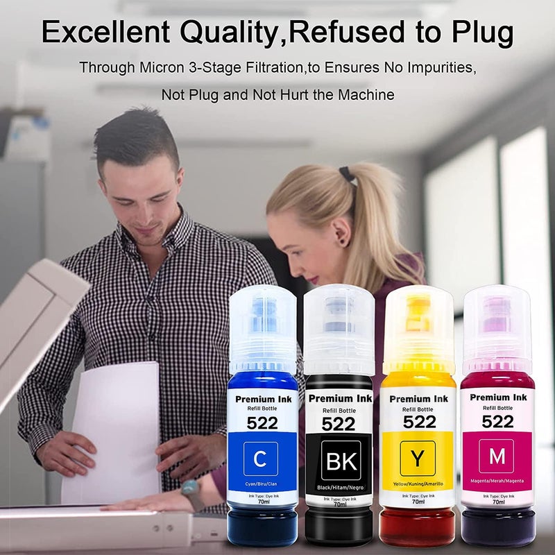 Printers Jack Compatiable T522 Refill Ink Bottle Kit for Supertank ET-2800 ET-4700 ET-4800 ET-2710 ET-2720, ET-2803 Printer, 4 Packs - Image 2